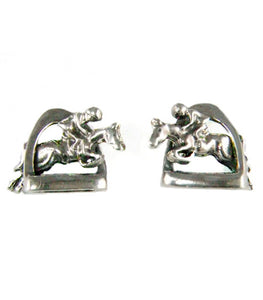 Silver Steed 3D Jump over the Stirrup Stud Earrings