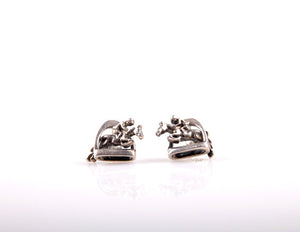 Silver Steed 3D Jump over the Stirrup Stud Earrings