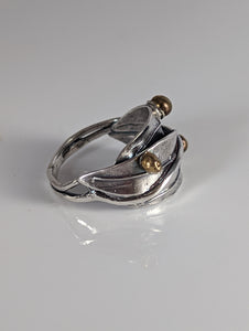 Silver Steed Silver Leaves ring with brass buds