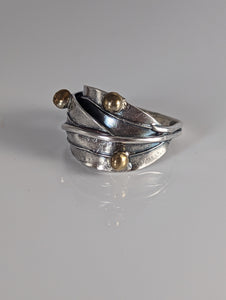 Silver Steed Silver Leaves ring with brass buds