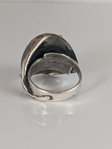 Silver Steed Big Leaf with Ornament Silver Ring