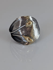 Silver Steed Big Leaf with Ornament Silver Ring