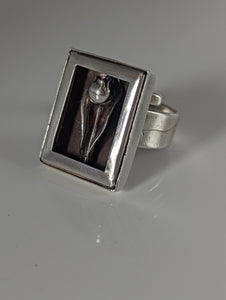 Silver Steed Large Unique Rose in a Frame Silver Ring