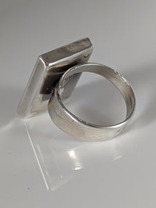 Silver Steed Large Unique Rose in a Frame Silver Ring