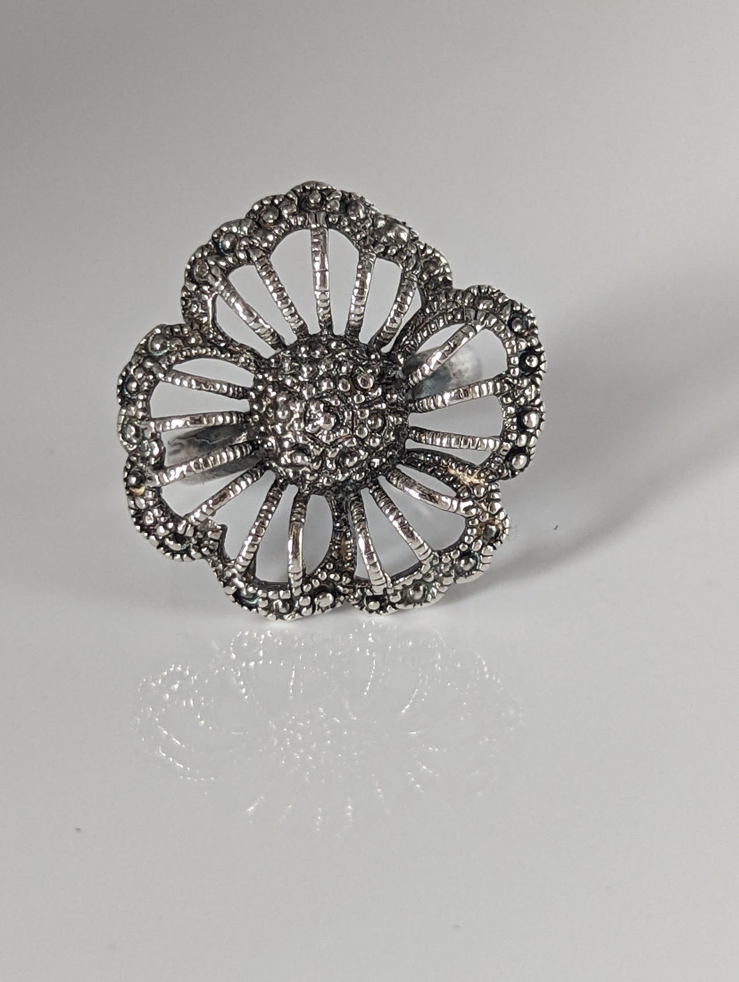 Silver Steed Large Unique Flower Handmade Silver Ring
