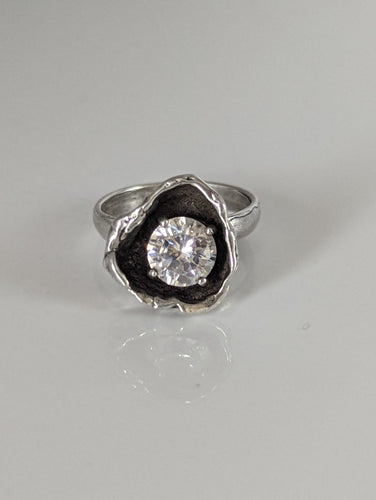 Silver Steed Large Zirconia in a Flower Silver Ring