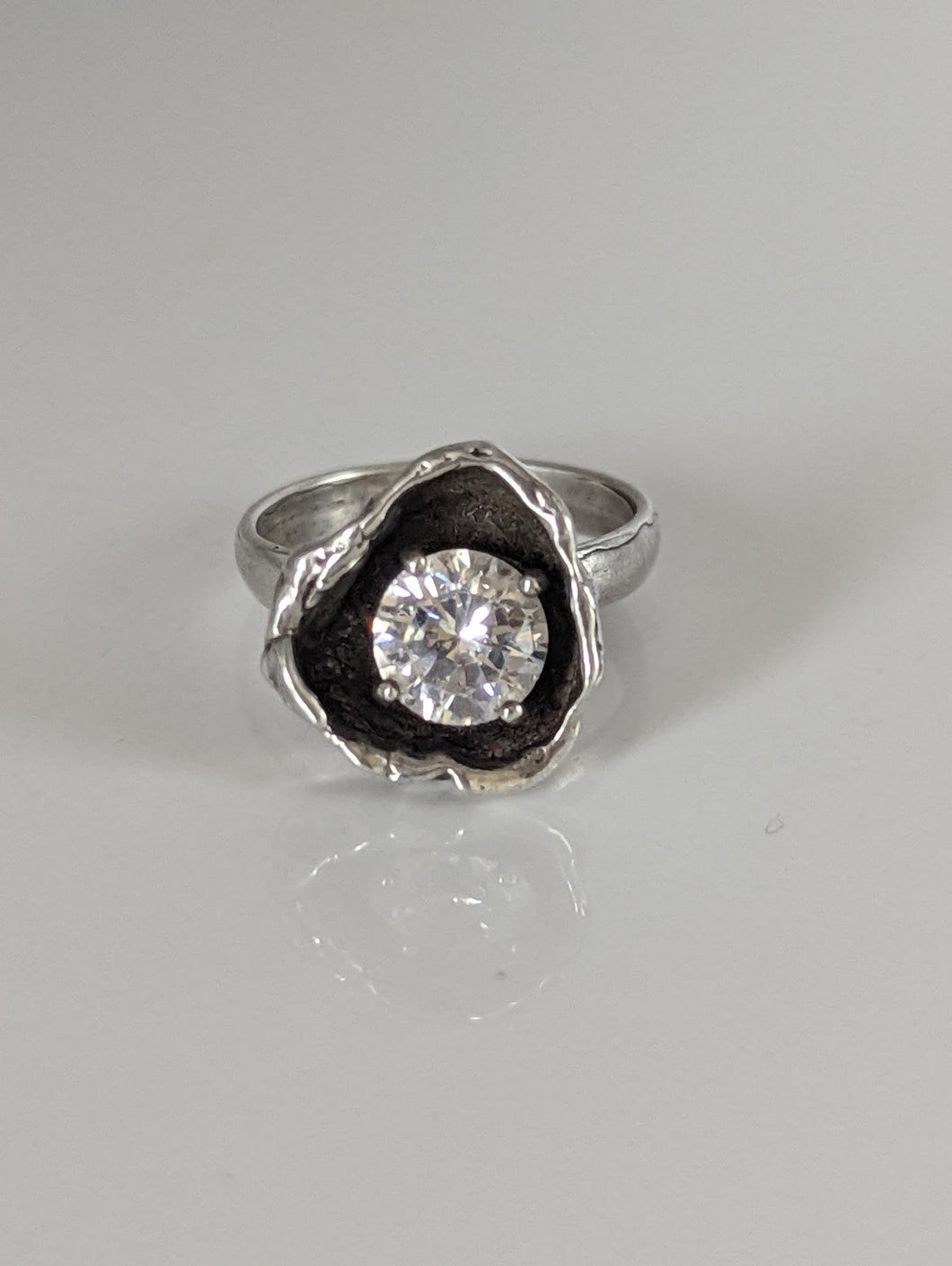 Silver Steed Large Zirconia in a Flower Silver Ring