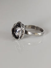 Load image into Gallery viewer, Silver Steed Large Zirconia in a Flower Silver Ring