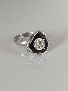 Silver Steed Large Zirconia in a Flower Silver Ring