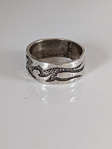 Silver Steed Flames Ring