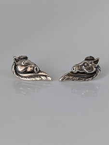 Silver Steed Long maned Horse Head Studs