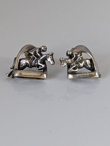 Silver Steed 3D Jump over the Stirrup Stud Earrings