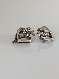 Silver Steed 3D Jump over the Stirrup Stud Earrings