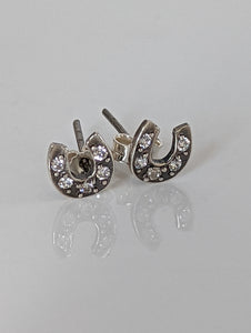 Silver Steed Horse Shoe Zirconnia Stud Earrings