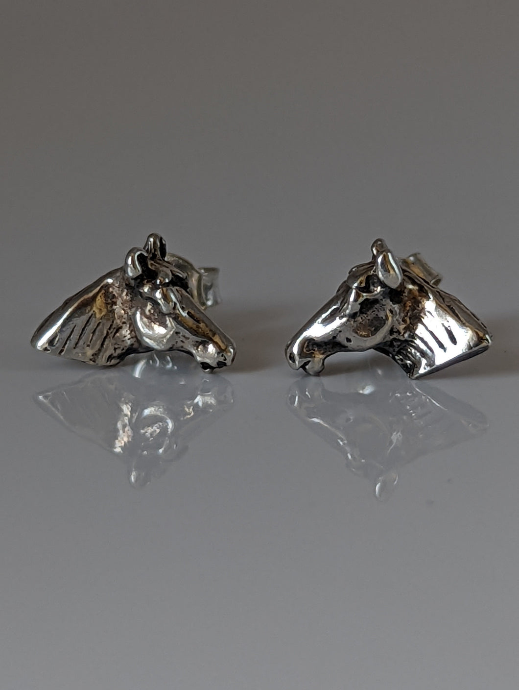 Silver Steed Horse Head Stud Earrings