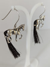 Load image into Gallery viewer, Silver Steed Large Silver Horse Long Earrings with horse hair tail