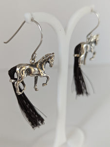 Silver Steed Large Silver Horse Long Earrings with horse hair tail