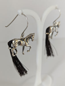 Silver Steed Large Silver Horse Long Earrings with horse hair tail