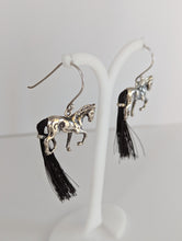 Load image into Gallery viewer, Silver Steed Large Silver Horse Long Earrings with horse hair tail