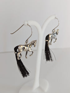 Silver Steed Large Silver Horse Long Earrings with horse hair tail