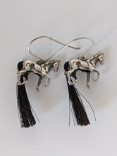 Load image into Gallery viewer, Silver Steed Large Silver Horse Long Earrings with horse hair tail