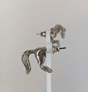 Silver Steed Front and Hind Horse Studs Earrings