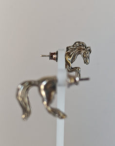 Silver Steed Front and Hind Horse Studs Earrings