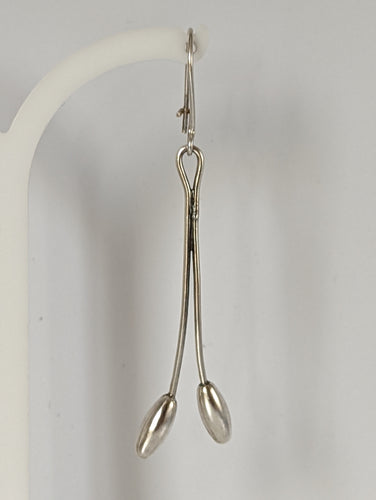 Silver Steed Flower Stem Dangling Earrings