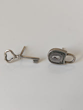 Load image into Gallery viewer, Silver Steed Lock and Key Stud Earrings