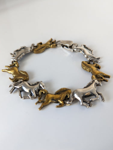 Silver Steed Silver & Brass Galloping Horses Bracelet