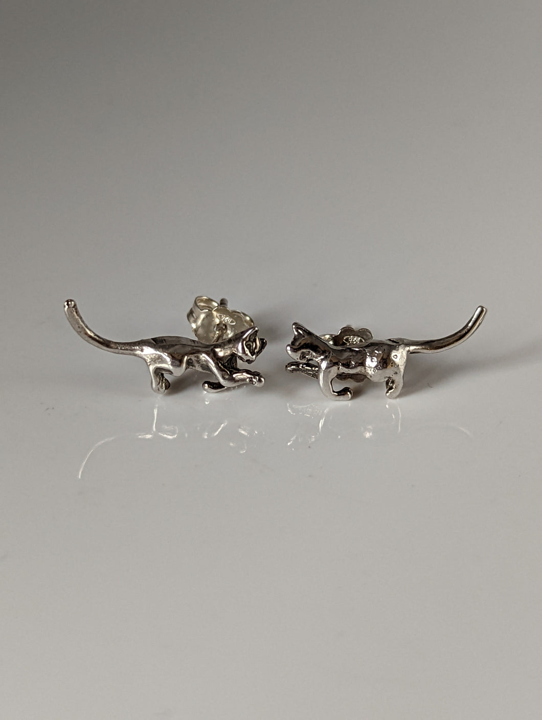 Silver Steed Playful Cat Stud Earrings