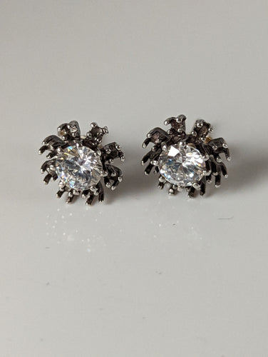 Silver Steed Crystal Sunflower Stud Earrings