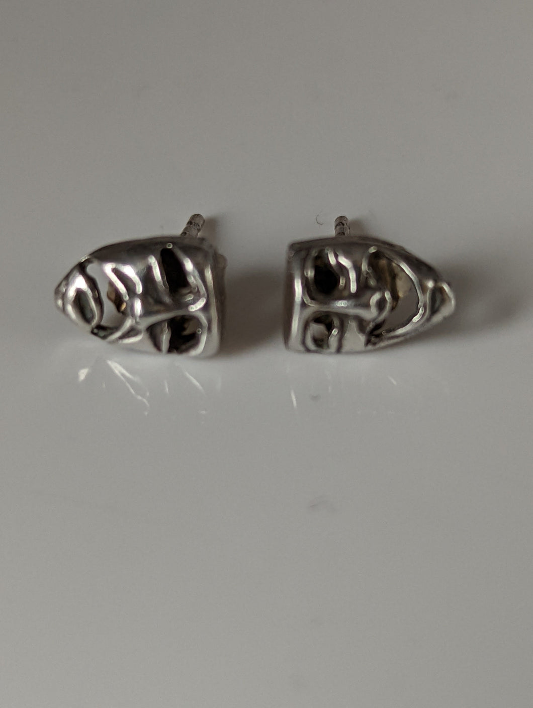 Silver Steed Comedy Tragedy Masks Stud Earrings