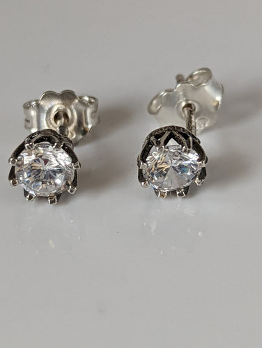 Silver Steed Crystal Crown Stud Earrings