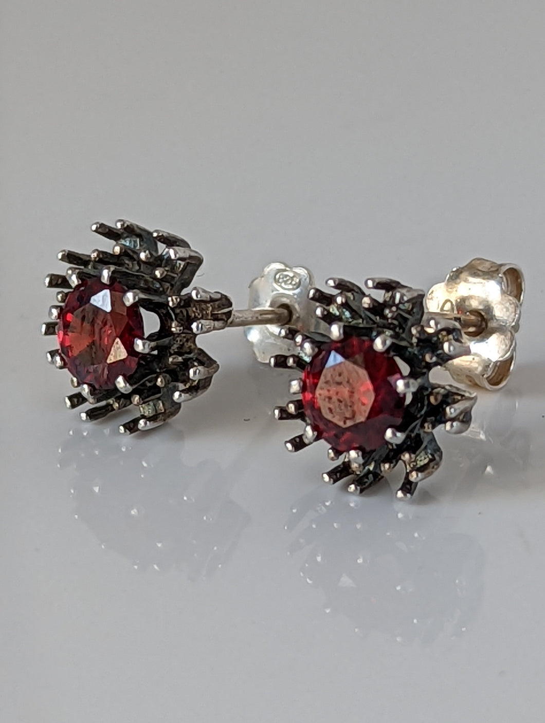Silver Steed Red Crystal Sunflower Stud Earrings