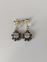 Load image into Gallery viewer, Silver Steed Dangling Crystal Sunflower Stud Earrings