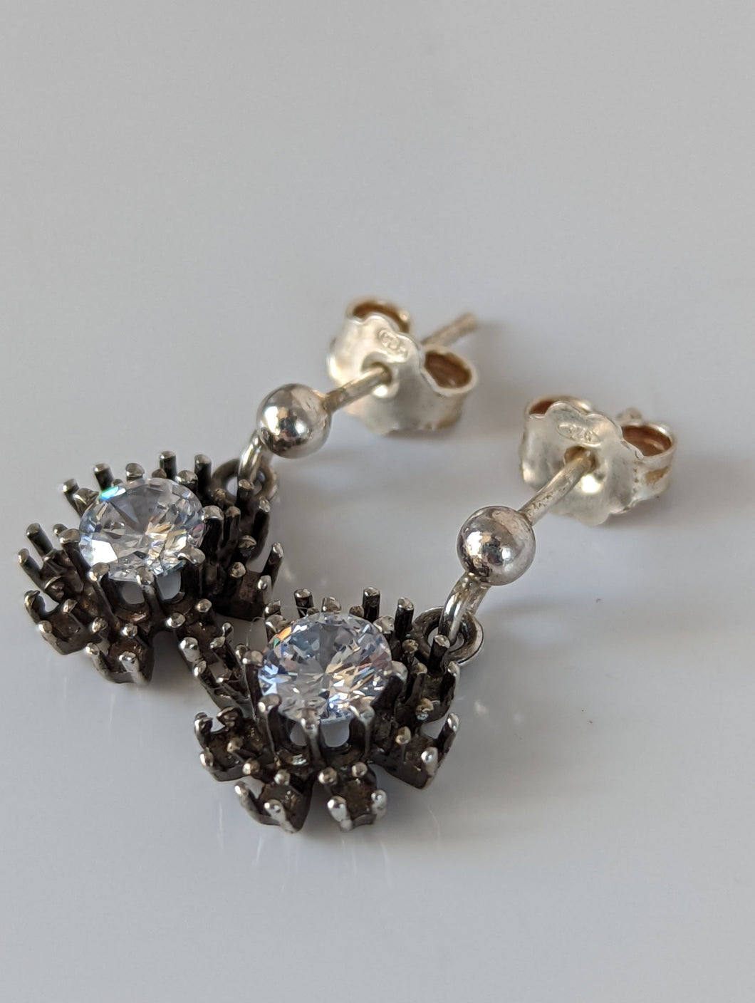 Silver Steed Dangling Crystal Sunflower Stud Earrings