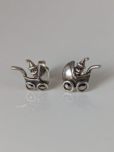 Silver Steed Pram Stud Earrings