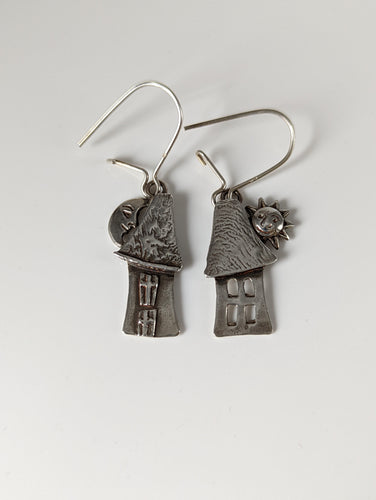 Silver Steed Day & Night House Dropped Earrings