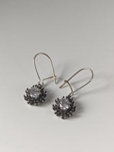 Load image into Gallery viewer, Silver Steed Crystal Sunflower Dropped Earrings