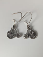 Load image into Gallery viewer, Silver Steed Penny Farthing Bike Dropped Earrings
