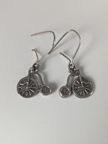 Silver Steed Penny Farthing Bike Dropped Earrings