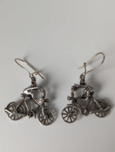 Load image into Gallery viewer, Silver Steed Frogs on Bikes Dropped Earrings