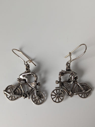 Silver Steed Frogs on Bikes Dropped Earrings