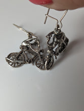 Load image into Gallery viewer, Silver Steed Frogs on Bikes Dropped Earrings