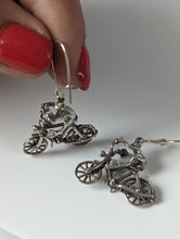 Load image into Gallery viewer, Silver Steed Frogs on Bikes Dropped Earrings