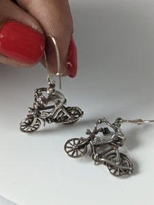 Silver Steed Frogs on Bikes Dropped Earrings