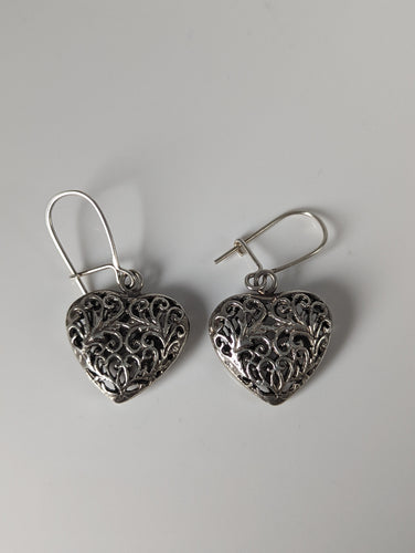 Silver Steed  Filigree Heart Dropped Earrings