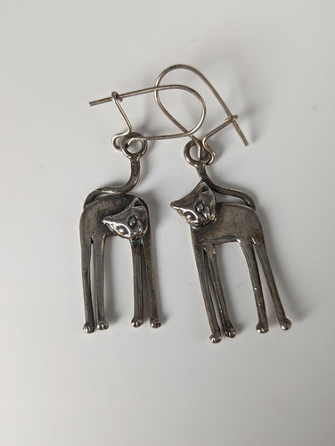 Silver Steed Long Cat Dropped Earrings
