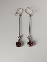 Load image into Gallery viewer, Silver Steed Red Crystal Dropped Earrings